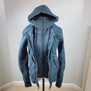 Lululemon Fleecy Keen Jacket II Womens  Fuel Green Removable Hood Double Zip 12